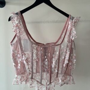 Elegant Pink Floral Lace Corset Top
